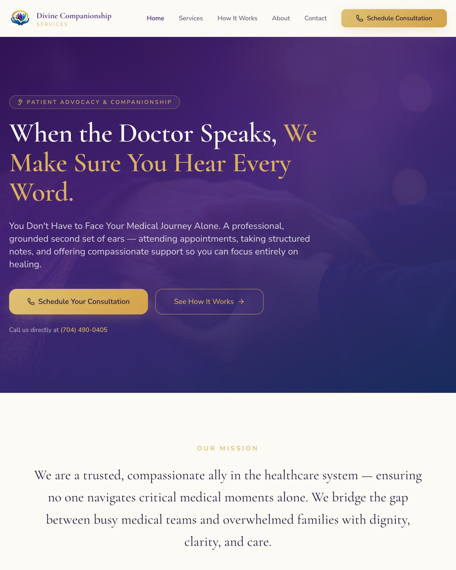 Divine Companionship Services website homepage