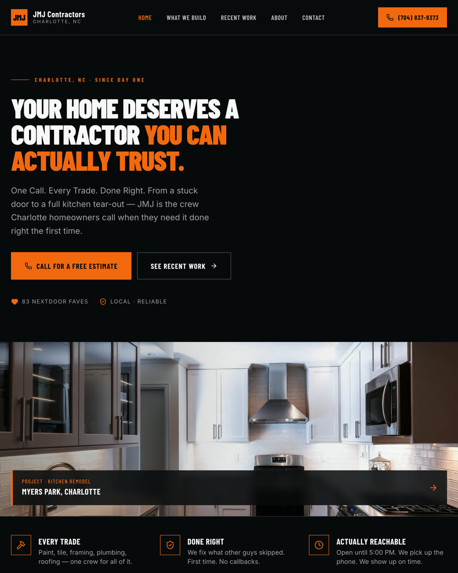 JMJ Contractors website homepage