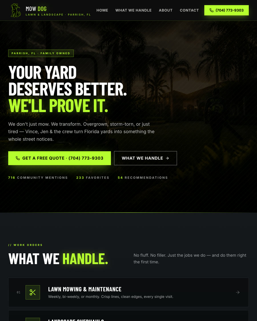 Mow Dog Lawn & Landscape website homepage